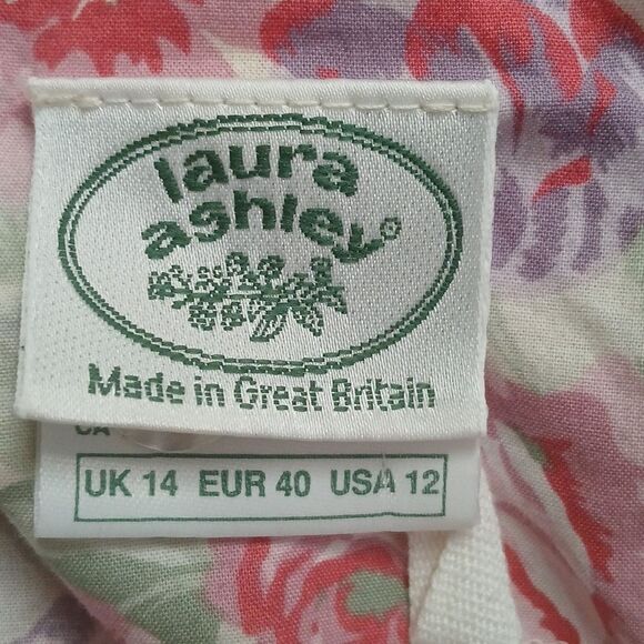 Laura Ashley Vintage 80s cotton blend floral dress pinks and purples Sz 14  NWOT - Picture 12 of 14